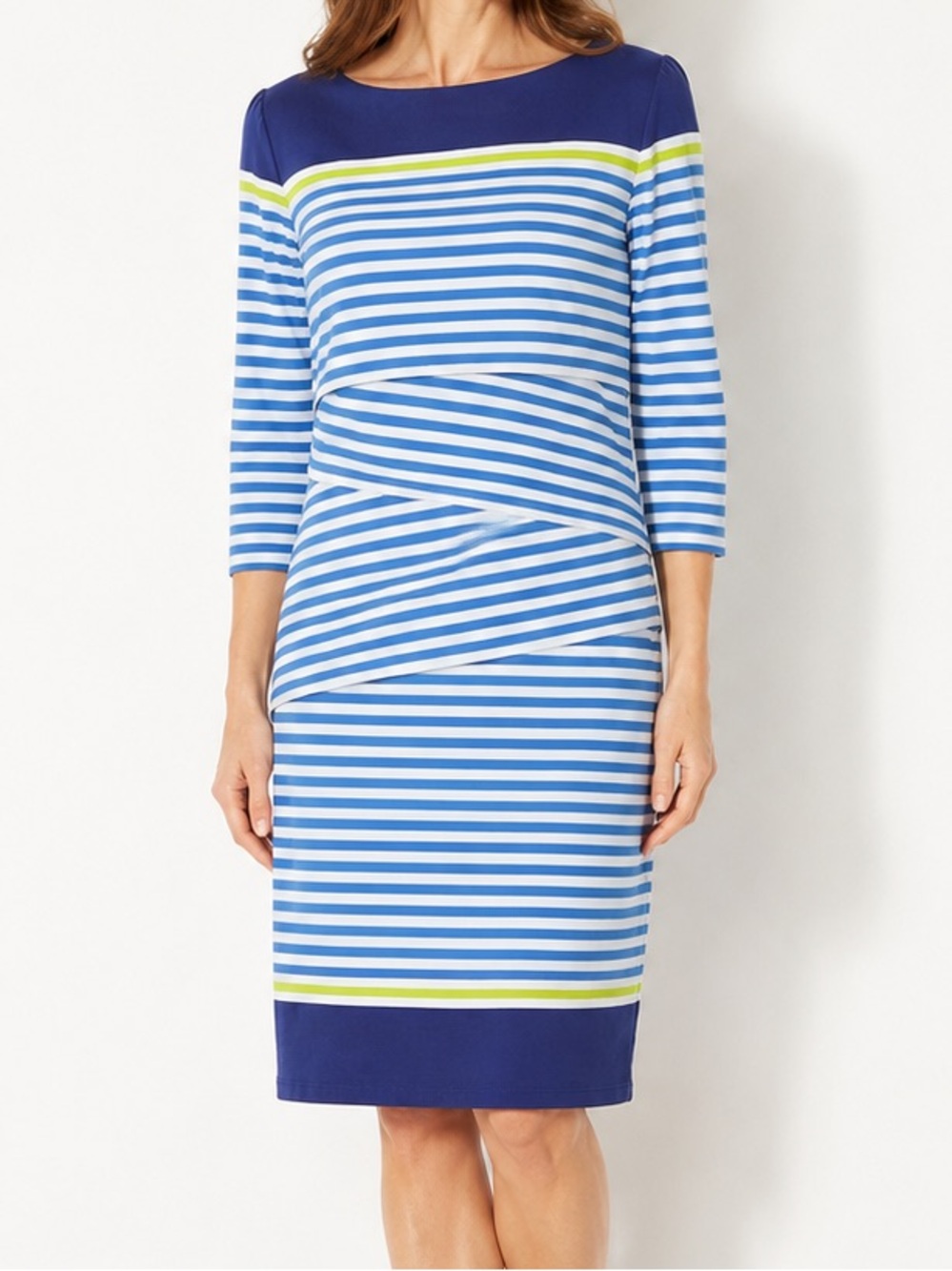 J. McLaughlin Nicola Tiered Sheath Dress L Blue White Striped Catalina Cloth